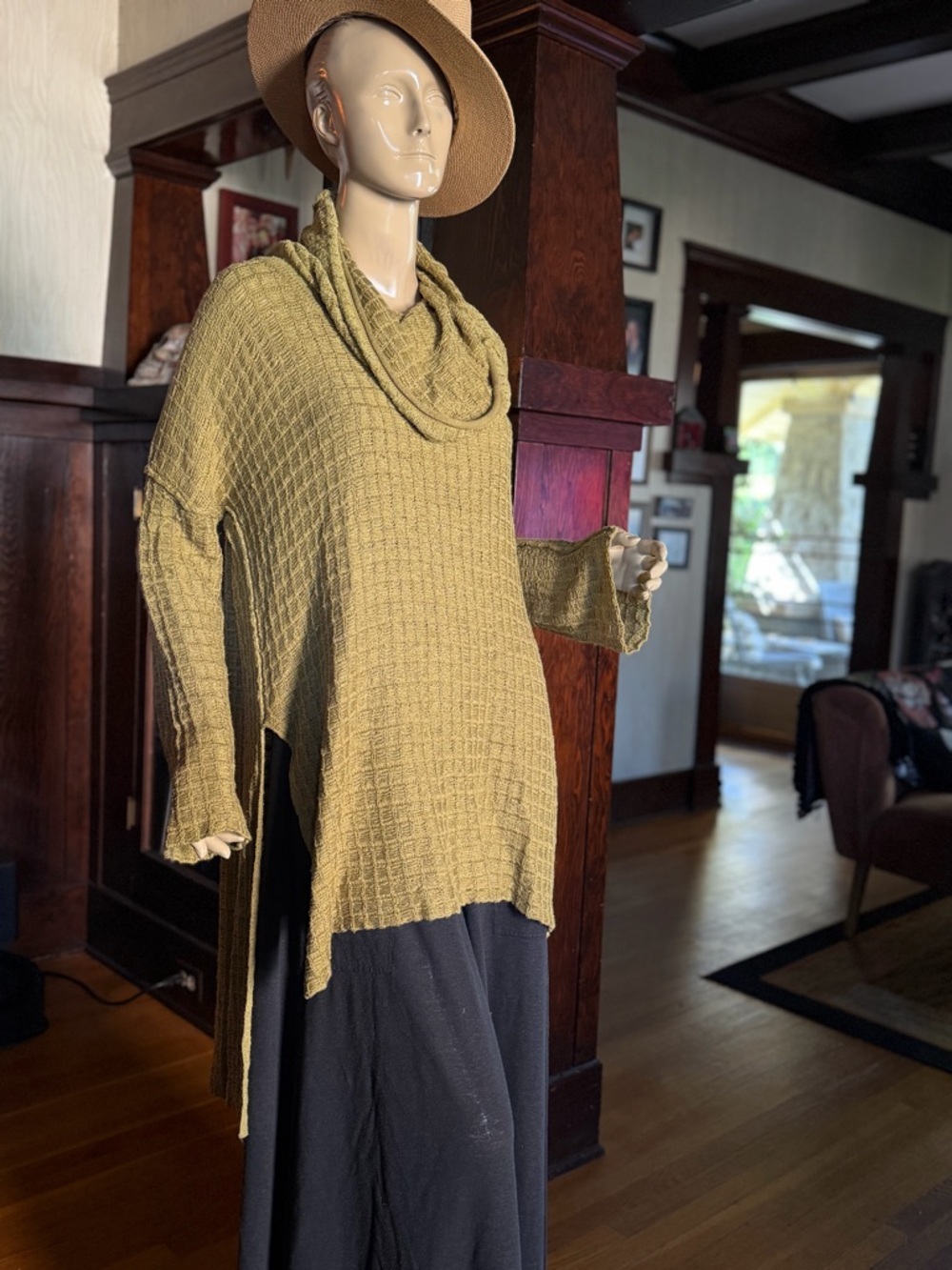 Free People Olive Green Cowl Neck Textured Sweater